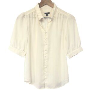 Anne Taylor Ivory Silk Button-Up High Neck Blouse‎ Women's XS Short Sleeve